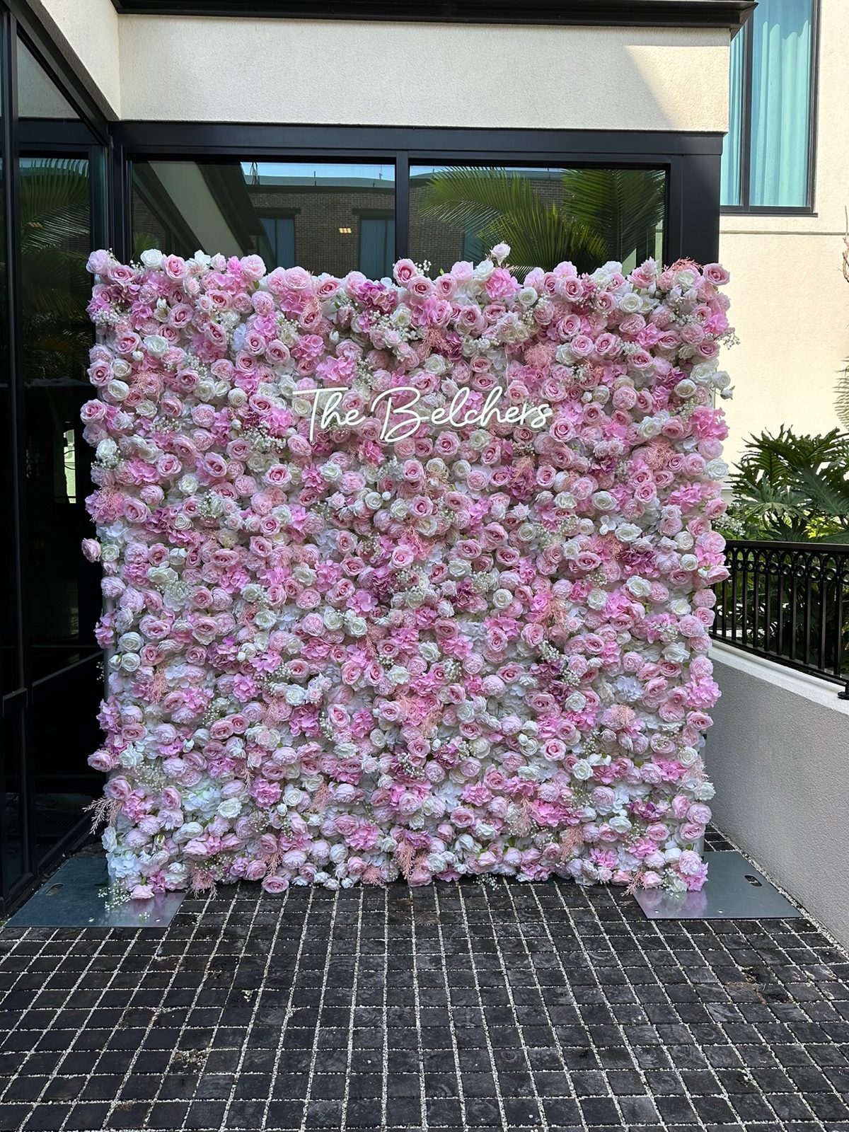 The Pink Rose flower wall with pink and white flowers